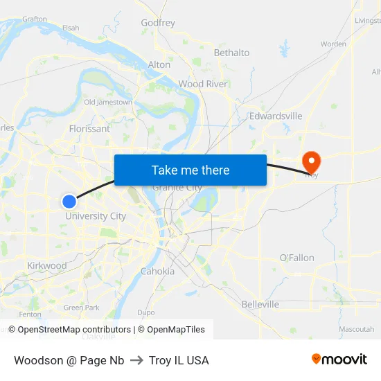 Woodson @ Page Nb to Troy IL USA map