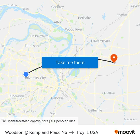 Woodson @ Kempland Place Nb to Troy IL USA map