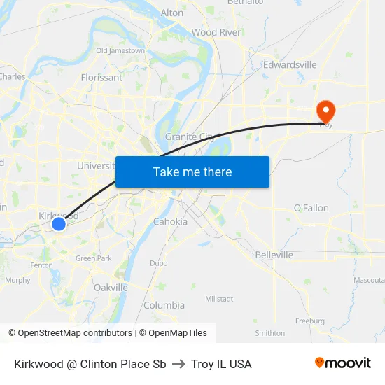 Kirkwood @ Clinton Place Sb to Troy IL USA map