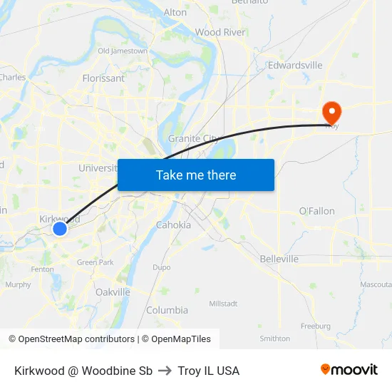 Kirkwood @ Woodbine Sb to Troy IL USA map