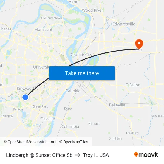 Lindbergh @ Sunset Office Sb to Troy IL USA map