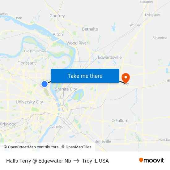 Halls Ferry @ Edgewater Nb to Troy IL USA map