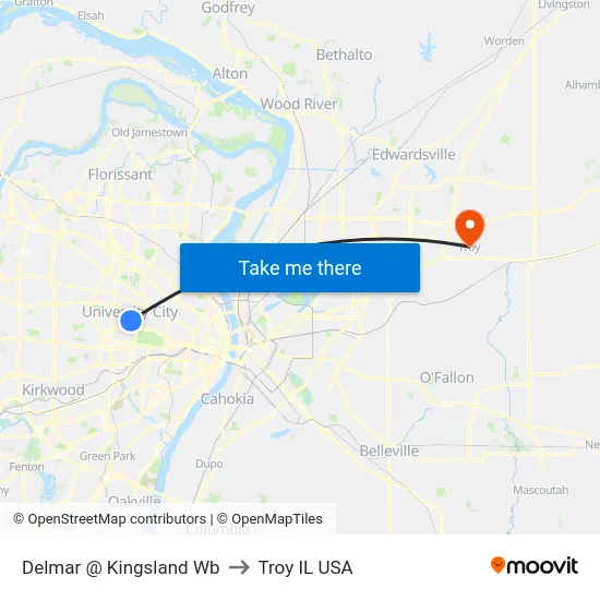 Delmar @ Kingsland Wb to Troy IL USA map