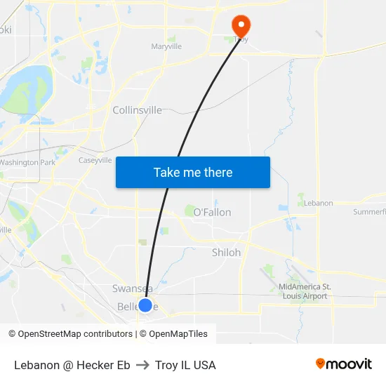Lebanon @ Hecker Eb to Troy IL USA map