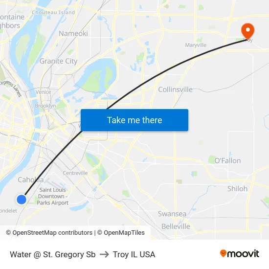 Water @ St. Gregory Sb to Troy IL USA map