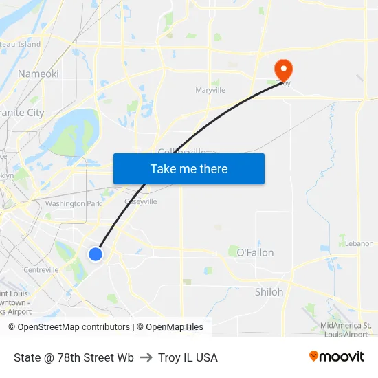 State @ 78th Street Wb to Troy IL USA map