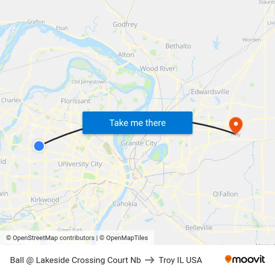 Ball @ Lakeside Crossing Court Nb to Troy IL USA map