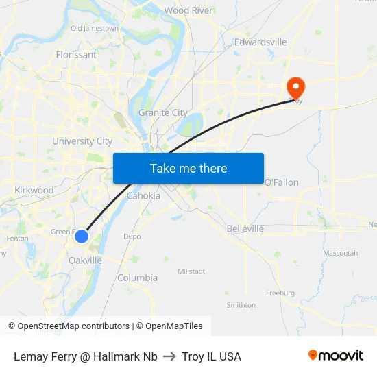 Lemay Ferry @ Hallmark Nb to Troy IL USA map
