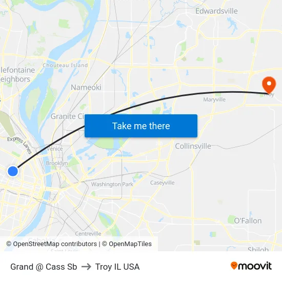 Grand @ Cass Sb to Troy IL USA map