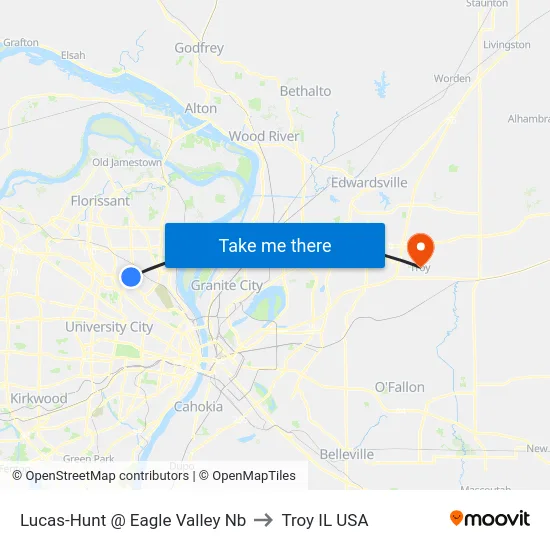 Lucas-Hunt @ Eagle Valley Nb to Troy IL USA map