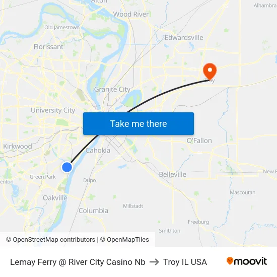 Lemay Ferry @ River City Casino Nb to Troy IL USA map