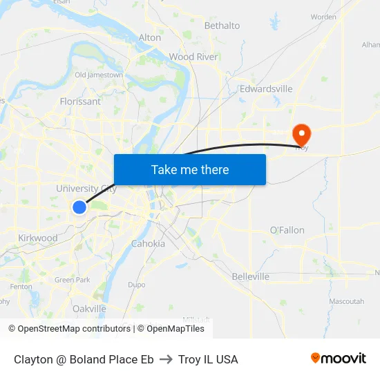 Clayton @ Boland Place Eb to Troy IL USA map
