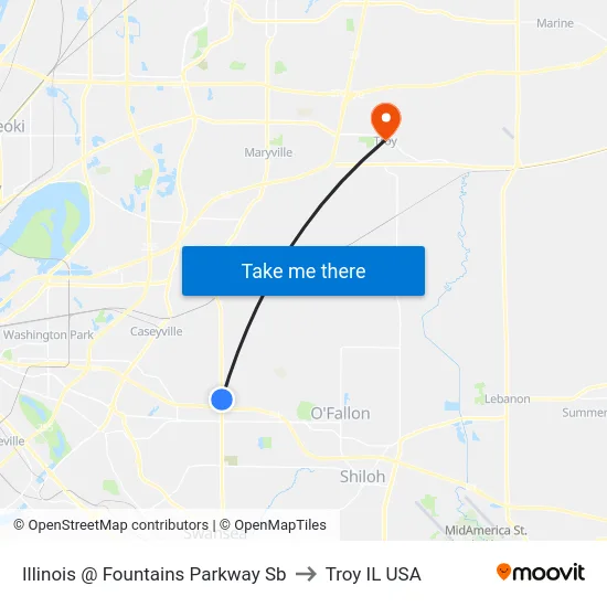 Illinois @ Fountains Parkway Sb to Troy IL USA map