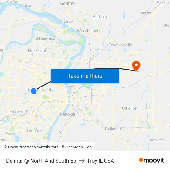 Delmar @ North And South Eb to Troy IL USA map