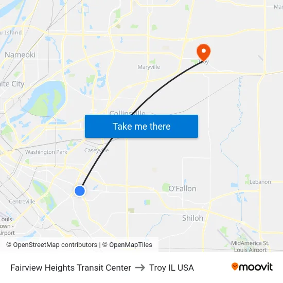Fairview Heights Transit Center to Troy IL USA map
