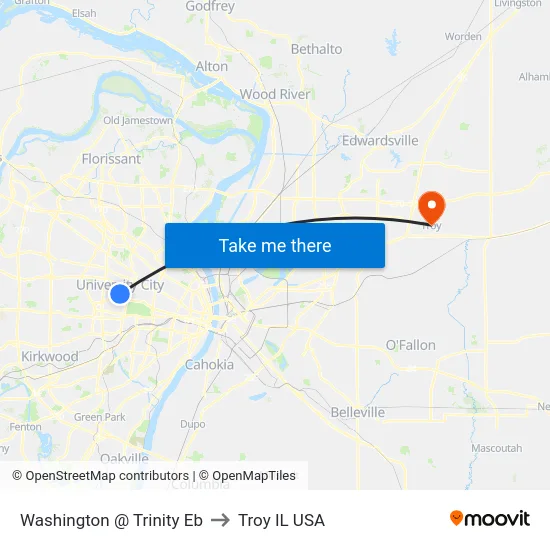 Washington @ Trinity Eb to Troy IL USA map