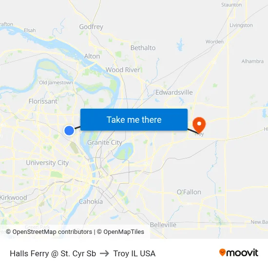 Halls Ferry @ St. Cyr Sb to Troy IL USA map