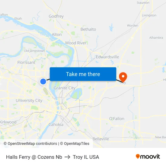 Halls Ferry @ Cozens Nb to Troy IL USA map