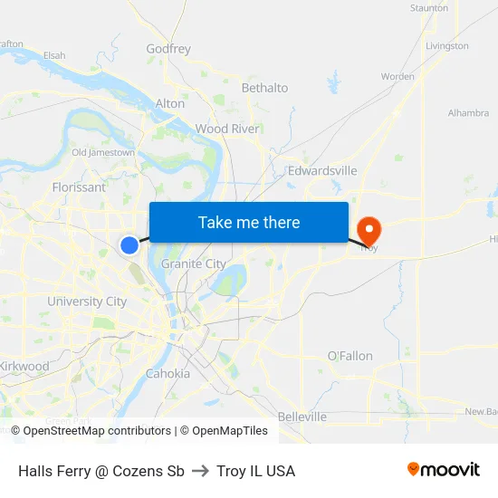 Halls Ferry @ Cozens Sb to Troy IL USA map
