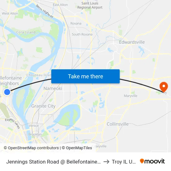 Jennings Station Road @ Bellefontaine Wb to Troy IL USA map