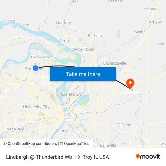 Lindbergh @ Thunderbird Wb to Troy IL USA map