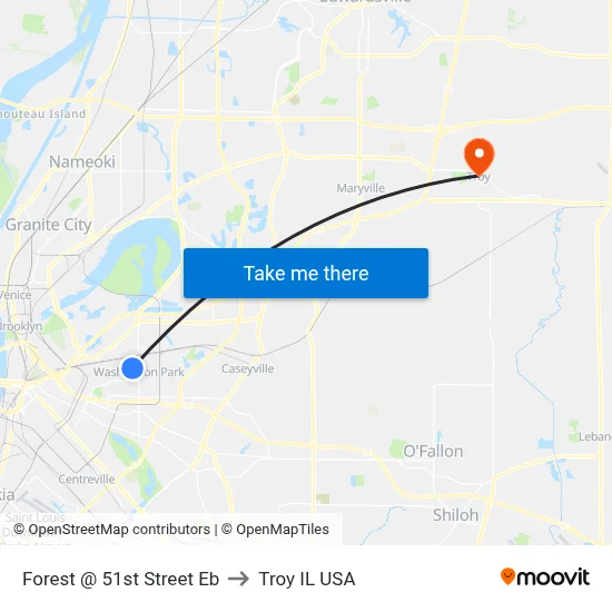 Forest @ 51st Street Eb to Troy IL USA map