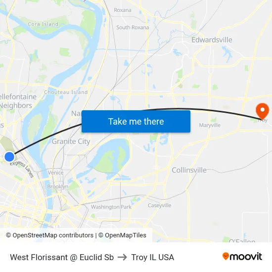West Florissant @ Euclid Sb to Troy IL USA map