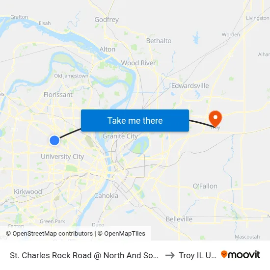 St. Charles Rock Road @ North And South Wb to Troy IL USA map