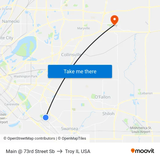 Main @ 73rd Street Sb to Troy IL USA map