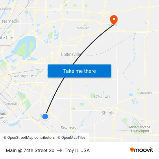 Main @ 74th Street Sb to Troy IL USA map