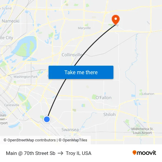 Main @ 70th Street Sb to Troy IL USA map