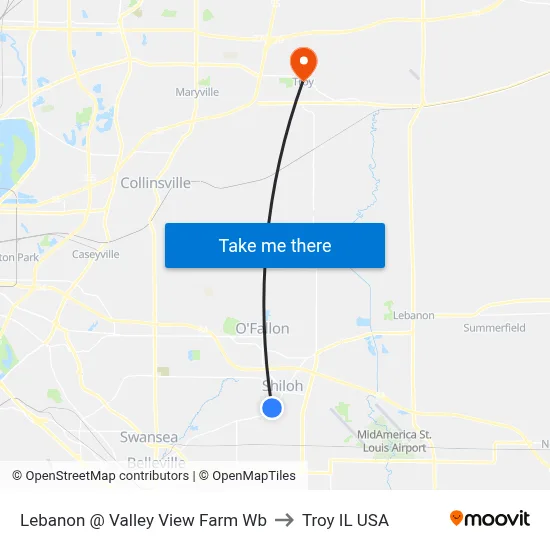 Lebanon @ Valley View Farm Wb to Troy IL USA map