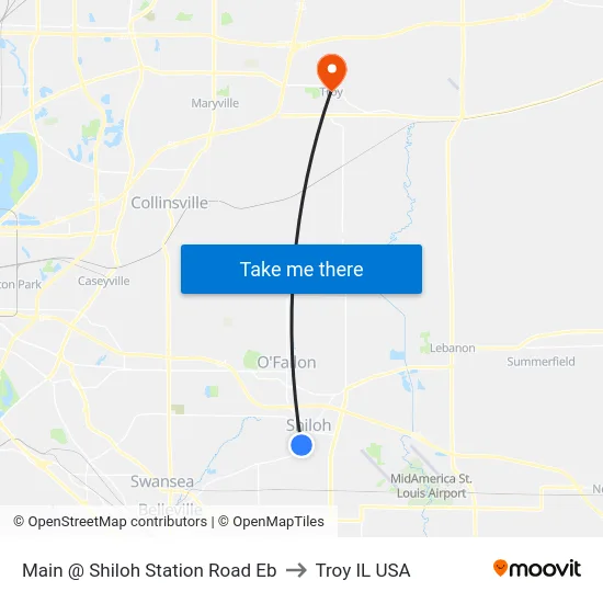 Main @ Shiloh Station Road Eb to Troy IL USA map