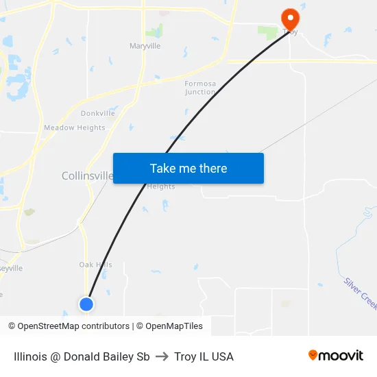 Illinois @ Donald Bailey Sb to Troy IL USA map
