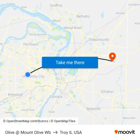 Olive @ Mount Olive Wb to Troy IL USA map