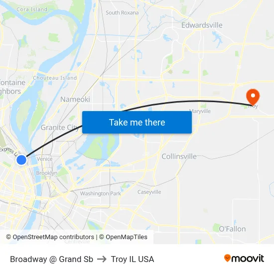 Broadway @ Grand Sb to Troy IL USA map