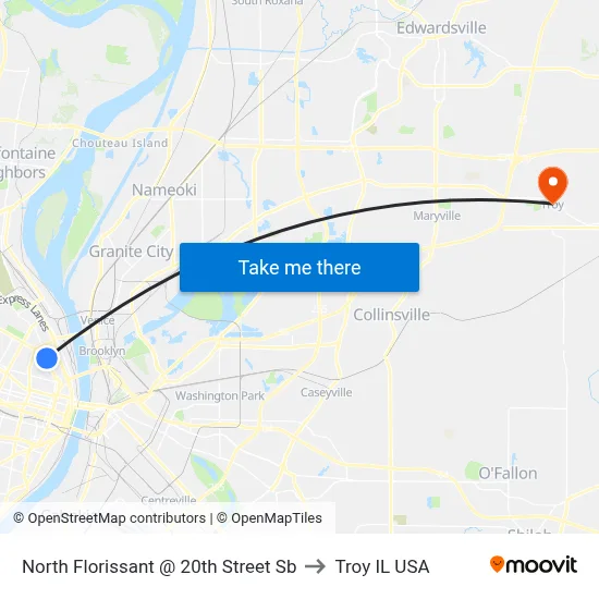 North Florissant @ 20th Street Sb to Troy IL USA map