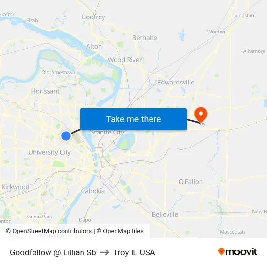 Goodfellow @ Lillian Sb to Troy IL USA map