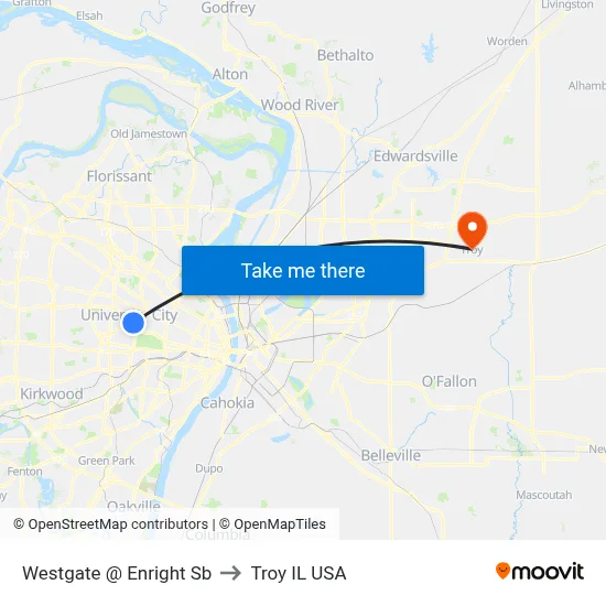 Westgate @ Enright Sb to Troy IL USA map