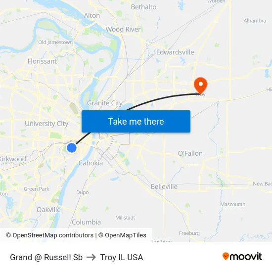 Grand @ Russell Sb to Troy IL USA map