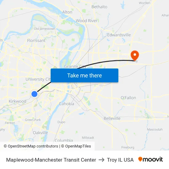 Maplewood-Manchester Transit Center to Troy IL USA map