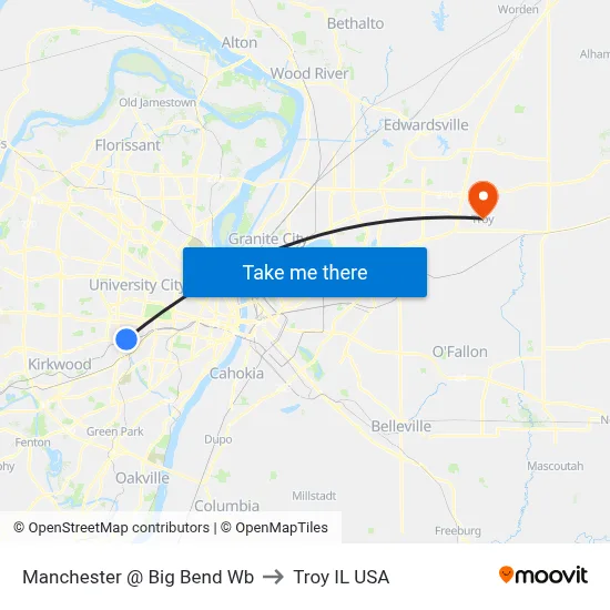 Manchester @ Big Bend Wb to Troy IL USA map
