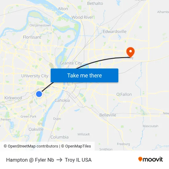 Hampton @ Fyler Nb to Troy IL USA map