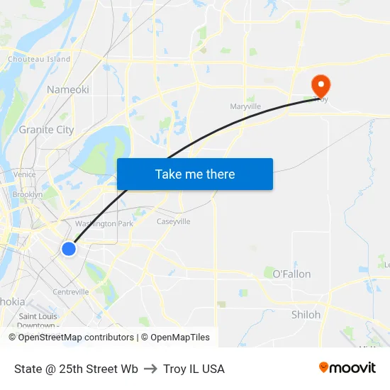State @ 25th Street Wb to Troy IL USA map