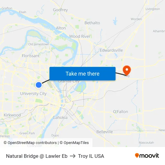 Natural Bridge @ Lawler Eb to Troy IL USA map