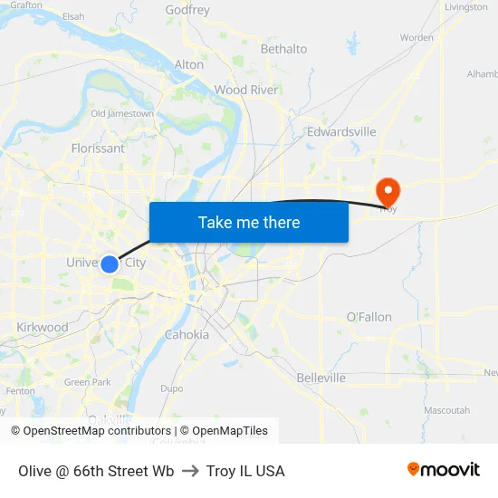 Olive @ 66th Street Wb to Troy IL USA map