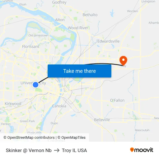 Skinker @ Vernon Nb to Troy IL USA map
