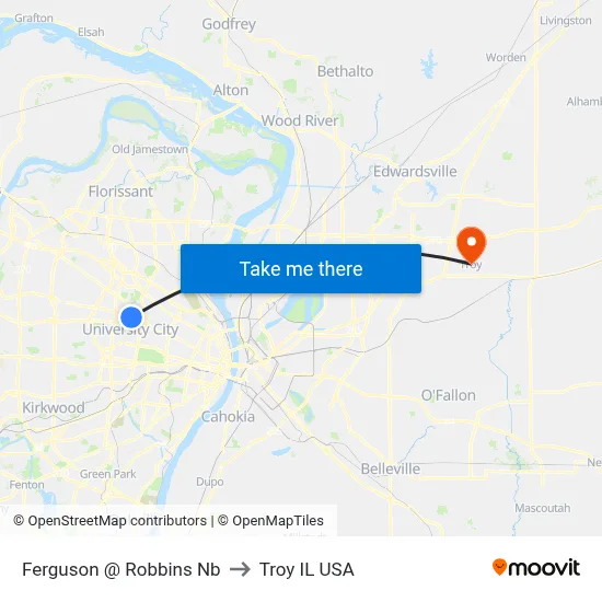 Ferguson @ Robbins Nb to Troy IL USA map