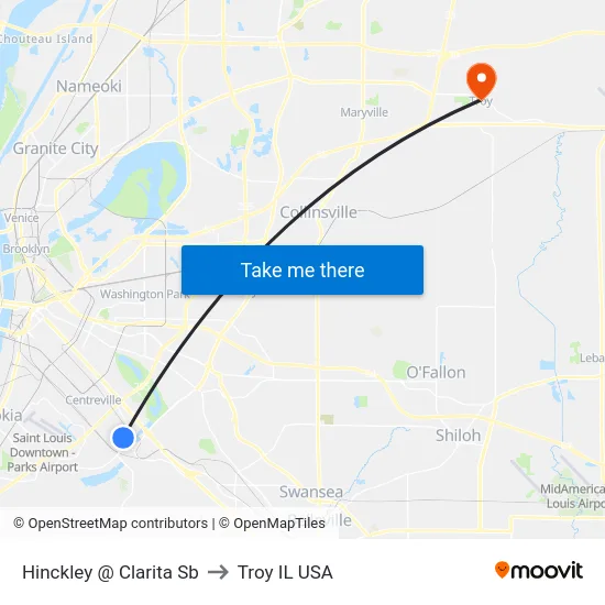 Hinckley @ Clarita Sb to Troy IL USA map