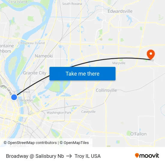 Broadway @ Salisbury Nb to Troy IL USA map
